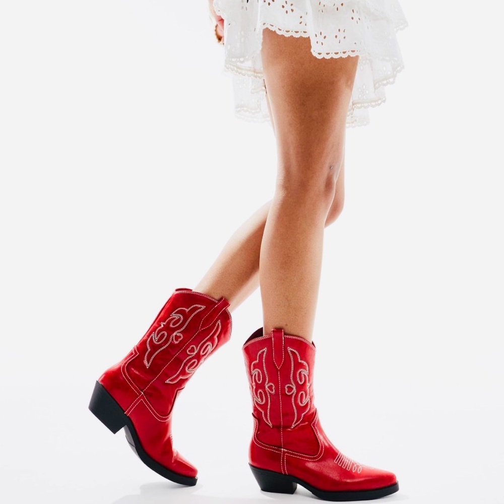 Genuine Leather Red Western Cowboy Boots